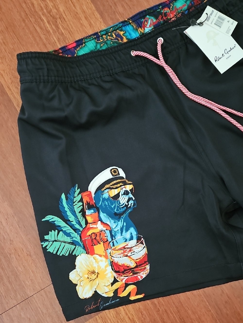 Men's Lg- Robert Graham Negroni Hybrid Board Shorts Lined Captain Bulldog Black